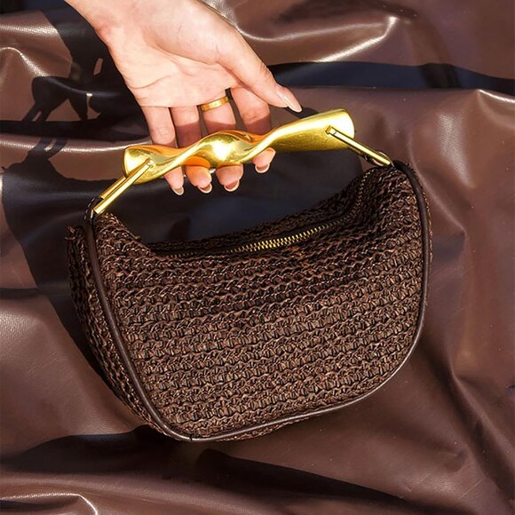 Straw Crossbody Bag Women Mini Woven Purse Shoulder Satchel Zipper - Picture 8 of 9